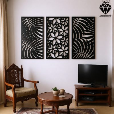 تابلو چوبی 3 تکه طرح گلبرگ کد 1004