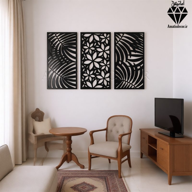 تابلو چوبی 3 تکه طرح گلبرگ کد 1004