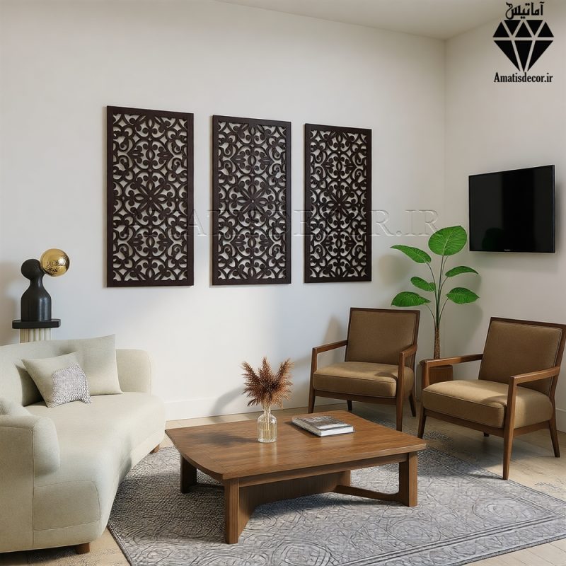 تابلو چوبی 3 تکه طرح باغ گلها کد 1006 تصویر 1