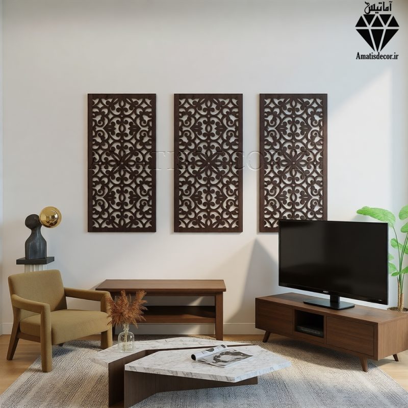 تابلو چوبی 3 تکه طرح باغ گلها کد 1006 تصویر 2