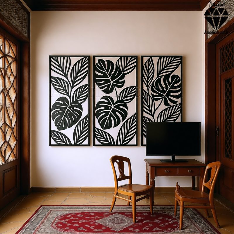 تابلو چوبی 3 تکه طرح برگ ها کد 1005 - تصویر 3