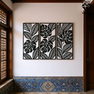 تابلو چوبی 3 تکه طرح برگ ها کد 1005 عکس 2