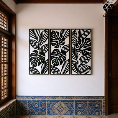 تابلو چوبی 3 تکه طرح برگ ها کد 1005 عکس 2