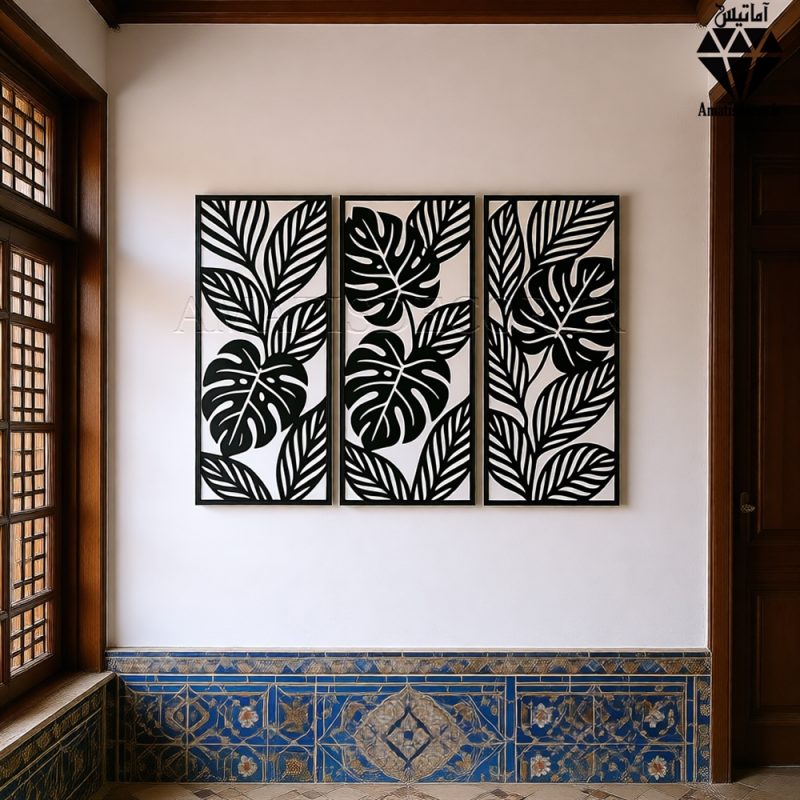 تابلو چوبی 3 تکه طرح برگ ها کد 1005 عکس 2