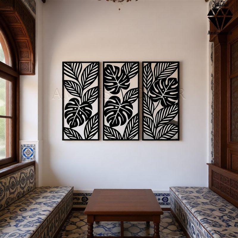 تابلو چوبی 3 تکه طرح برگ ها کد 1005 عکس 1