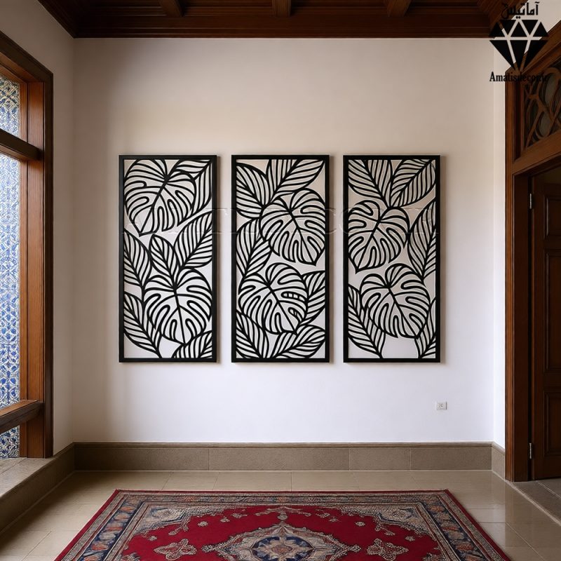 تابلو چوبی 3 تکه طرح برگ کد 1007 تصویر 3