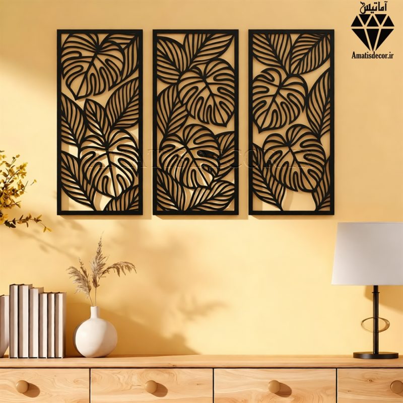 تابلو چوبی 3 تکه طرح برگ کد 1007 تصویر 4