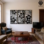 تابلو چوبی 3 تکه طرح گل کد 1003