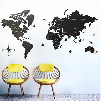 نقشه چوبی جهان با حکاکی نام کشور ها و مرزها