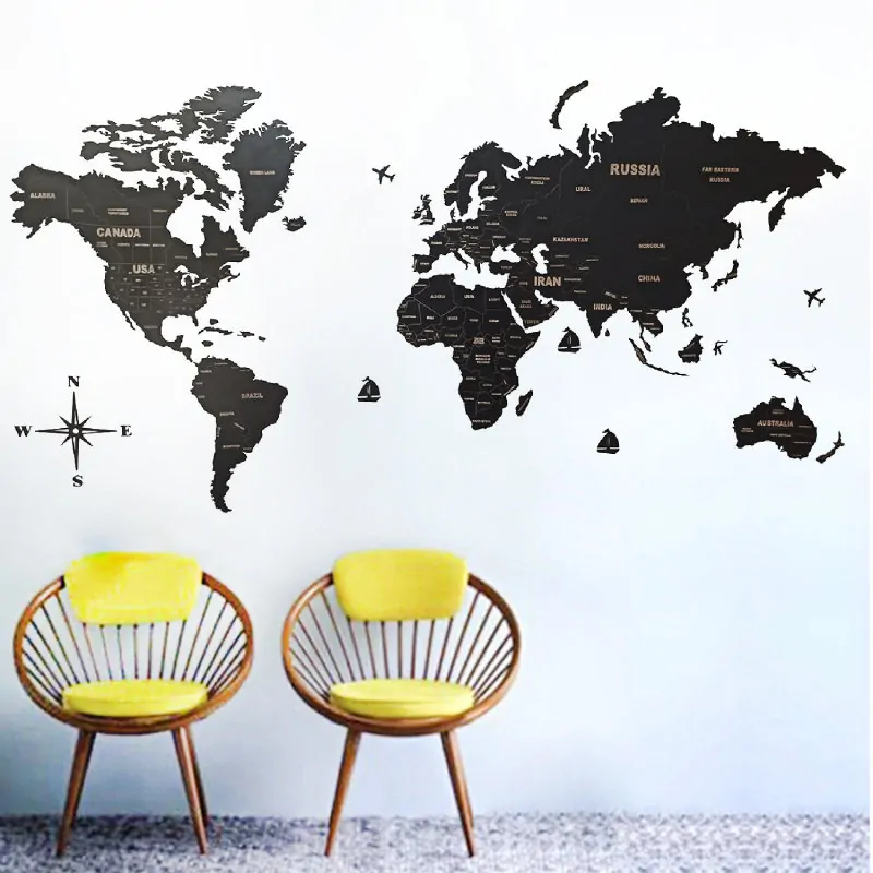 نقشه چوبی جهان با حکاکی نام کشور ها و مرزها