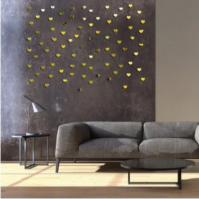 آینه پلکسی گلس طرح قلب بسته 50 عددی - قلب های کوچک روی دیوار رنگ طلایی