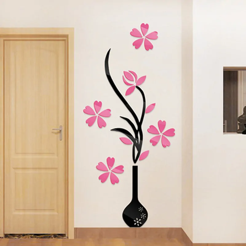 40d020f2a8fbe5f494223ec1774da3c1a5b0ec91_1636750962 استیکر چوبی آماتیس طرح گل و گلدان صورتی - گل صورتی و گلدان و شاخه ها مشکی - نصب شده در اتاق کنار در ورودی