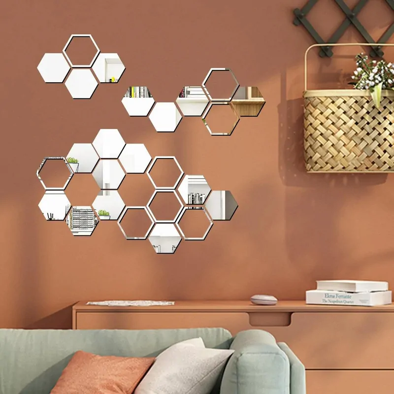 df2a63198bcd383d99001dabb39f4078cb453b70_1637701864 آینه دکوری آماتیس مدل لانه زنبوری 25 تکه - 17 تکه آینه طرح شش گوشه تو پر و 8 عدد آینه شش گوشه تو خالی رنگ نقره ای