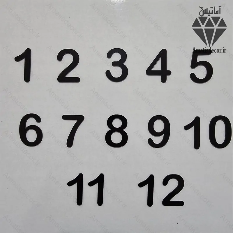 اعداد انگلیسی ساعت دیواری سری کامل کد 203 - رنگ مشکی - جنس مولتی استایل - سایز 4 سانت - سری کامل اعداد لاتین