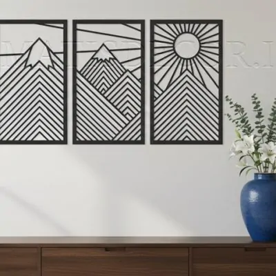 تابلو چوبی طرح طلوع خورشید 3 تکه