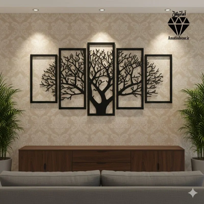 تابلو چوبی طرح درخت 5 تکه