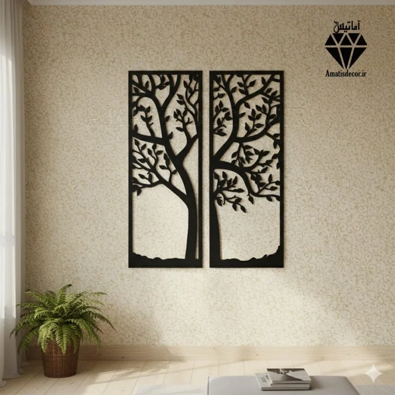 wooden tree waall art 755 تابلو چوبی طرح درخت 2 تکه
