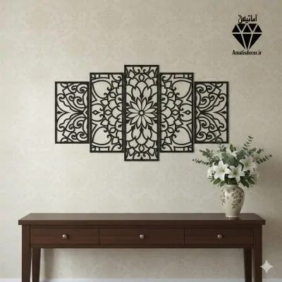 تابلو چوبی طرح ماندالا 5 تکه